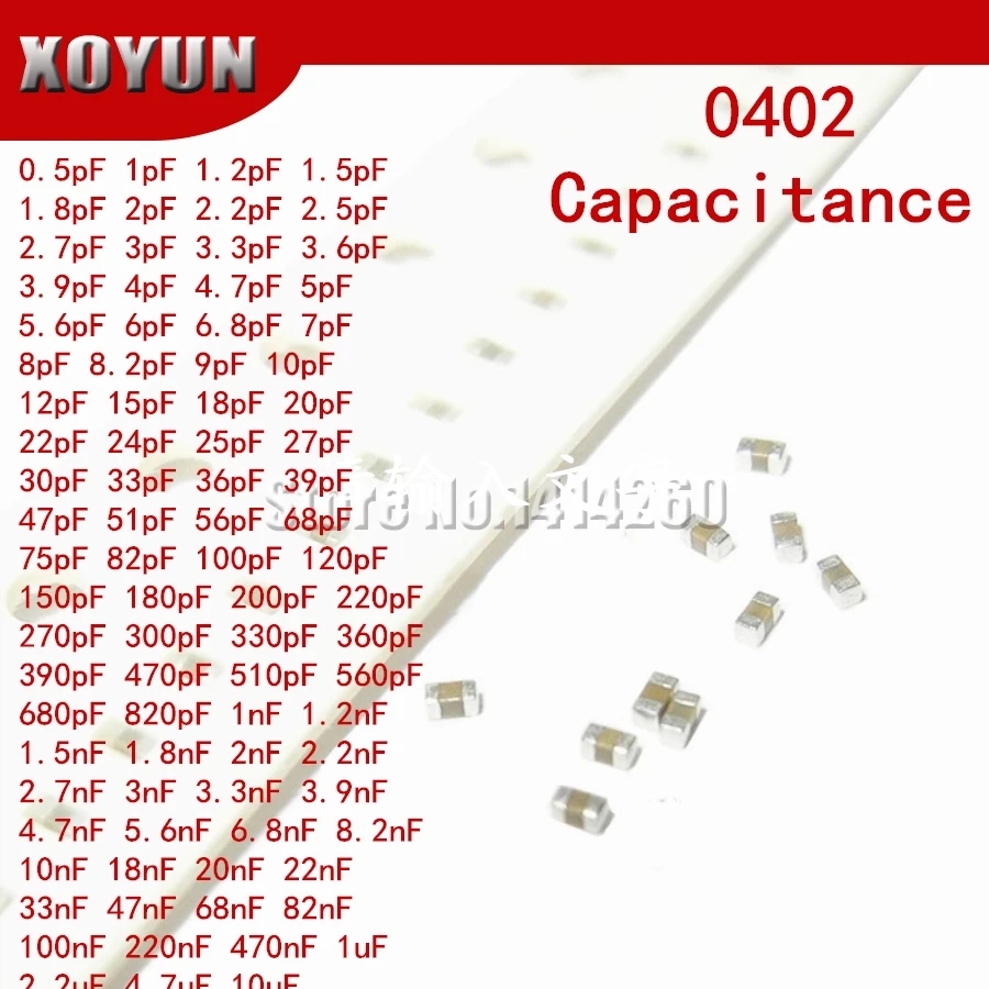 

100pcs 0402 50V SMD Thick Film Chip Multilayer Ceramic Capacitor 0.5pF-10uF 10NF 100NF 1UF 2.2UF 4.7UF 10UF 1PF 6PF