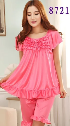 Женская ночная рубашка из искусственного шелка с коротким рукавом 125 см|sleepwear