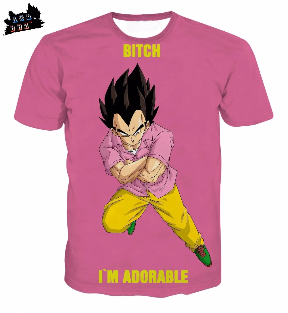 AC & DBZ Новая мужская футболка с мультипликационным персонажем spoof Vegeta розовая 3DT
