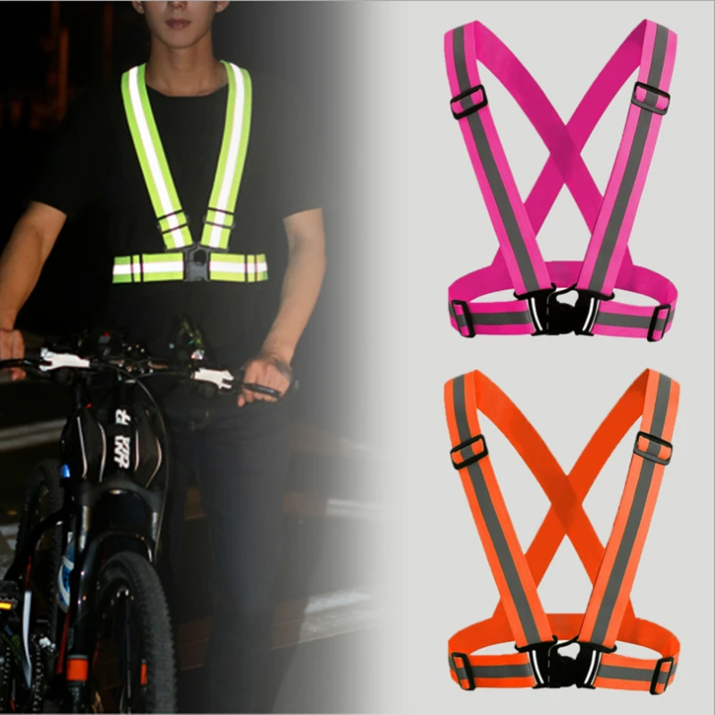 Adjustable Visibility Reflection LED Bike Vest Safety Reflective Gear Stripes Jacket Night Running Cycling | Спорт и развлечения