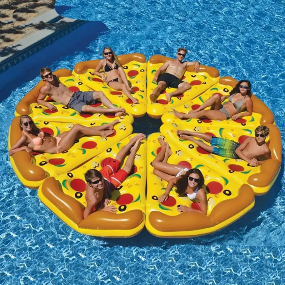 

180*150cm Inflatable Pizza Shaped Swimming Pool Float Colorful Floating Bed Swimming Ring PVC Water Toy Seat