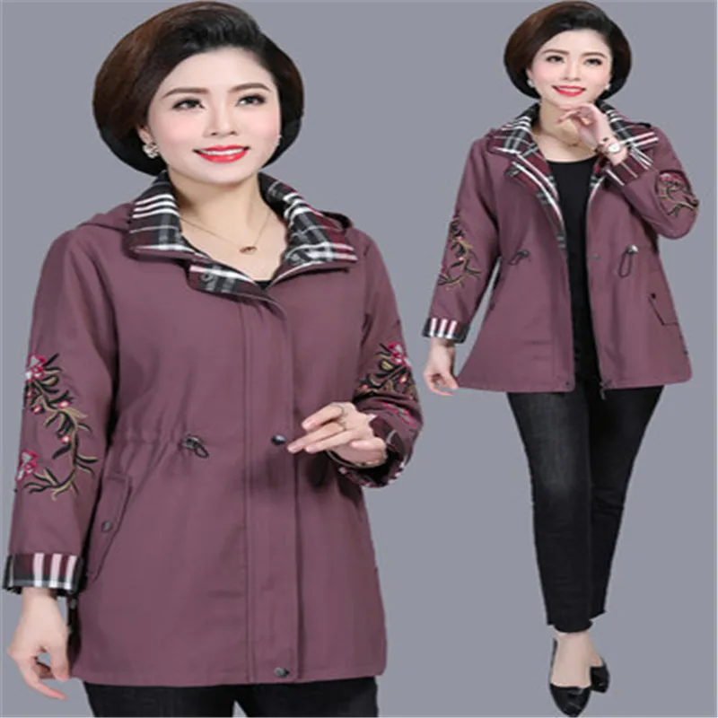 5XL 2019 New middle-aged women's long spring collar large size windbreaker jacket thin section ladies casual 603 | Женская одежда