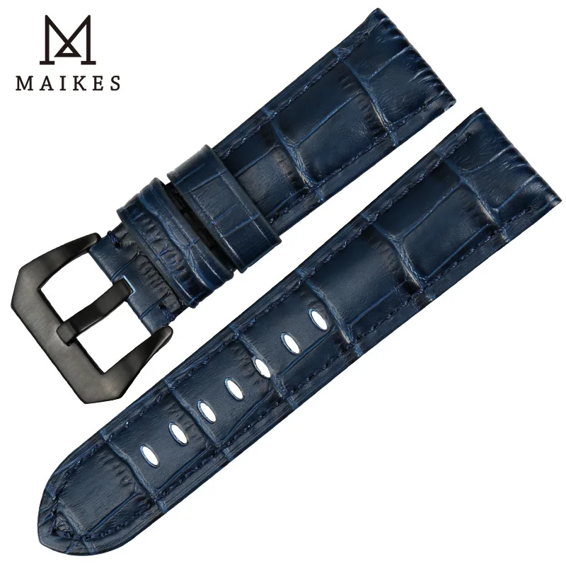 Ремешок MAIKES из натуральной кожи для наручных часов черный стальной браслет с