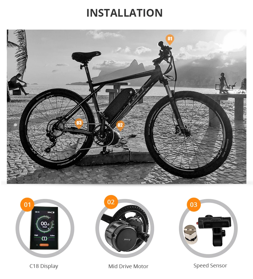 BAFANG BBS02 48V 750W Mid Drive рукоятки двигатель BAFANG BBS02B двигателя 8FUN BAFANG двигатель комплект для переоборудования электрического велосипеда C18 Дисплей