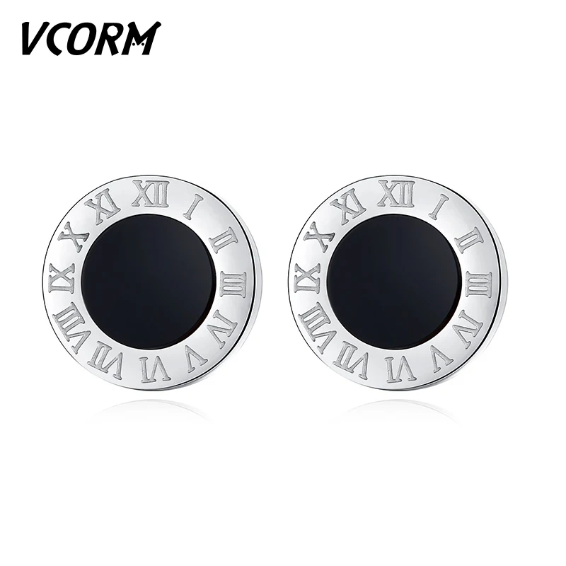 SilverB VCORM, нержавеющая сталь, розовое золото, серебро, маленькие серьги-гвоздики для женщин, ювелирные изделия, модные римские серьги с цифрами, Pendientes Jewelry - Окраска металла: SilverB