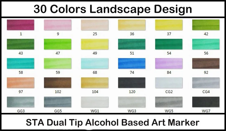 30 Landscape Colors STA профессиональные художественные маркеры с двойной головкой на спиртовой основе, маркеры для рисования, ручка для рисования, аниме, интерьер, ландшафтное строительство, дизайн 3203 - Цвет: 30 Landscape Colors