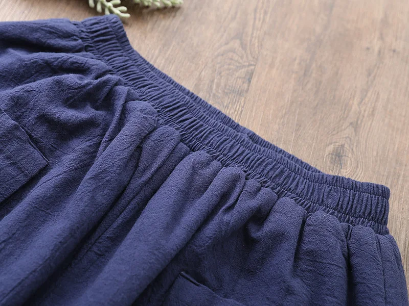 New women big size ramie trousers winter cotton linen wide pants cotton padded warm bottom top quality clothes for women