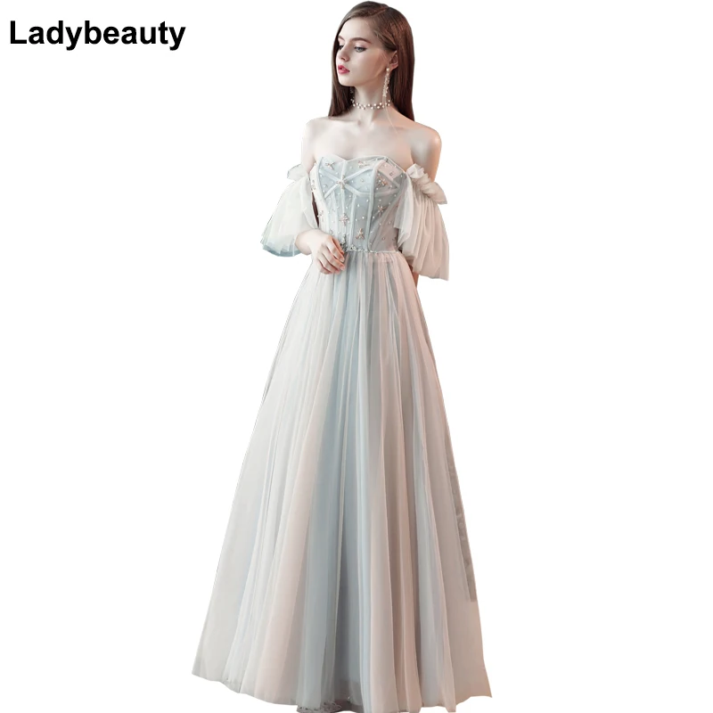 Женское вечернее платье с кристаллами Ladybeauty длинное ТРАПЕЦИЕВИДНОЕ ПЛАТЬЕ на