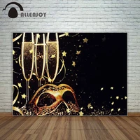 allenjoy masquerade backdrop birthday golden and black champagne party stars ribbons background vinyl photographic backdrops
