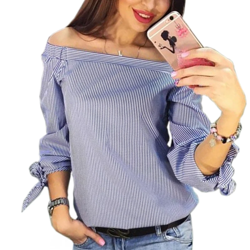 Летние женские блузки сексуальное платье в полоску с открытыми плечами блузка