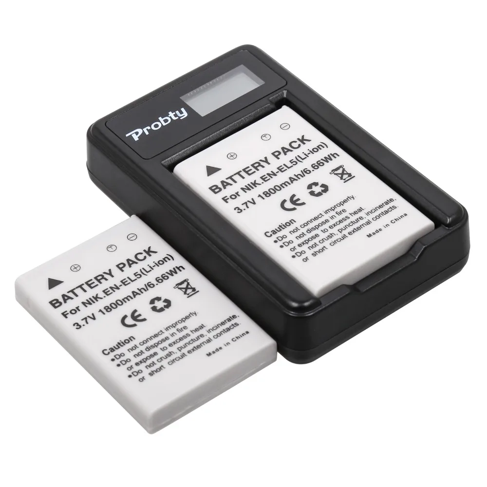 PROBTY 2 шт. 1800 мА/ч EN-EL5 RU EL5 ENEL5 Батарея + ЖК-дисплей USB Зарядное устройство для NIKON Coolpix
