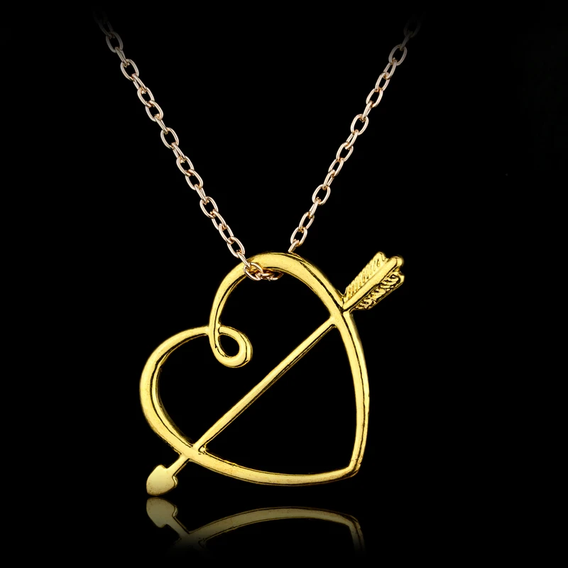 Амур Сердца и Стрелки колье Серебро/Позолоченный Сплав Кулон Ювелирные Изделия