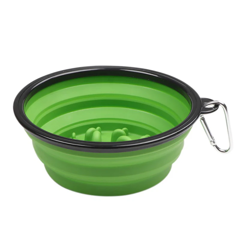 Green Портативный Щенок миска для собаки, домашних животных складной медленно Кормления Чаша с крюком поилка для домашних животных принадлежности - Цвет: Green