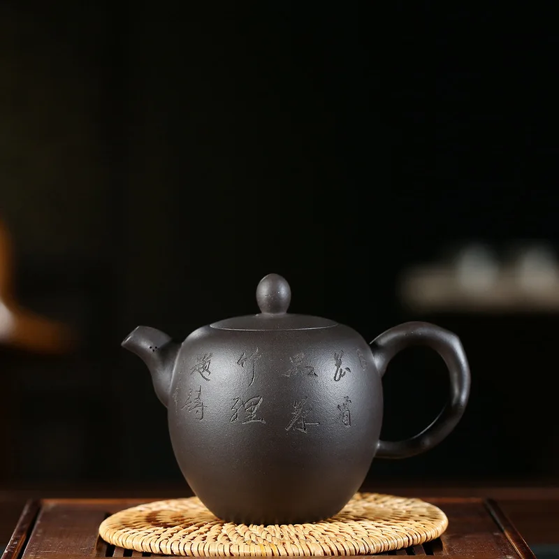 

Ore Mine Purple Sand Pot Genuine Handmade Black Mud Beauty Shoulder Pot Kungfu Teaware Household Teapot Office Gift