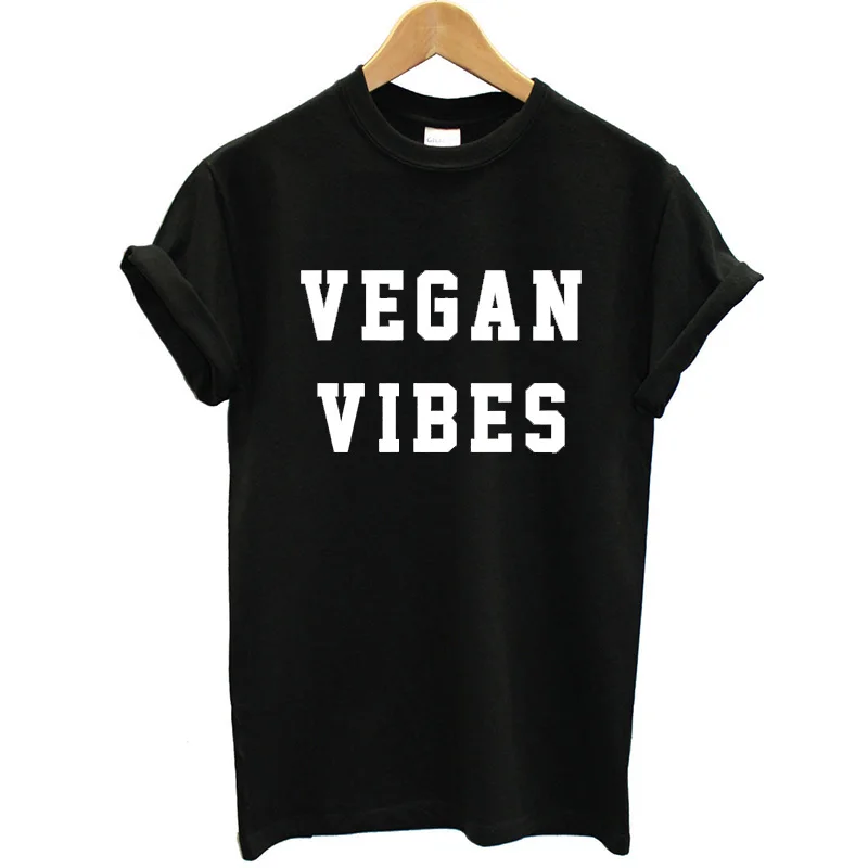 Женская Черная футболка с круглым вырезом и надписью Vegan Bibes забавная для женщин
