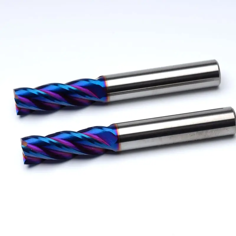 1pcs D6*15*D6*50mm*4T Solid carbide 4 flutes flattened end mills with straight Slim shank milling cutter HRC60 nACo-Blue Coated |