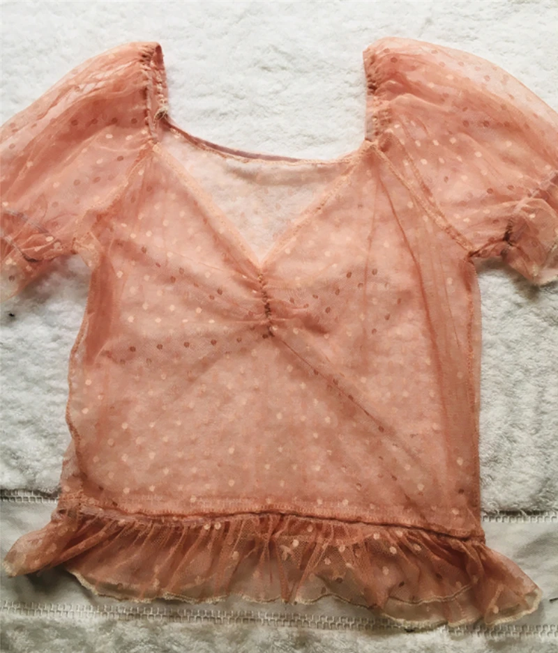 Привлекательная тонкая облегающая прозрачная Сетчатая футболка с пышными