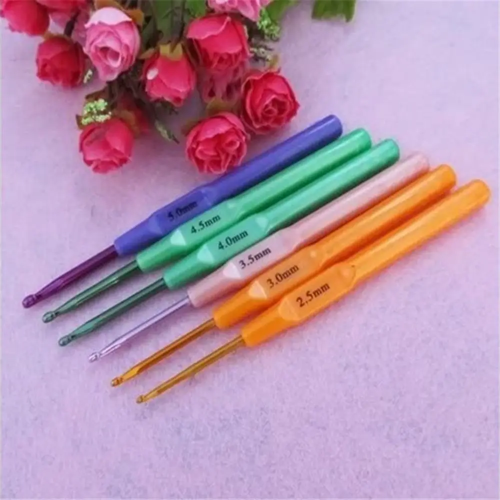 6X разных Размеры набор многоцветные Алюминий вязальные крючки Иглы вязать Weave Craft