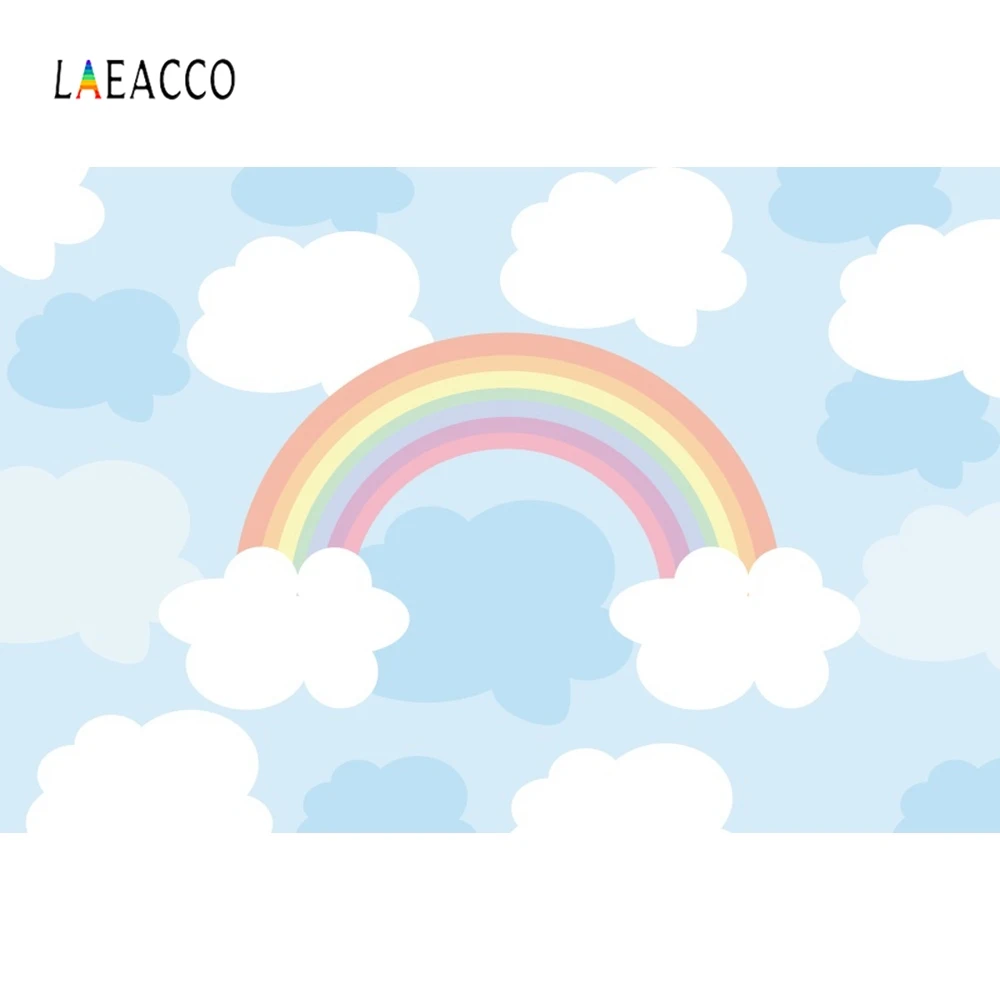 Laeacco розовый небо белые облака Радуга Детская комната мечтательные фотографии