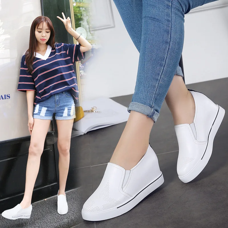 2019 Spring Women Flats Shoes Platform Sneakers Slip on Flat Hollow Ladies Loafers Leather Casual Creepers Moccasins | Обувь