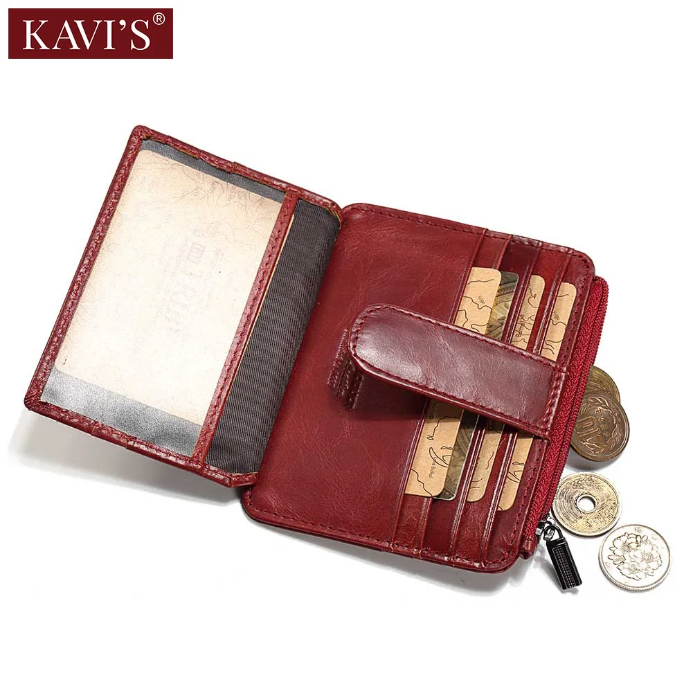 KAVIS 100% держатель для карт из натуральной кожи на молнии женские модные кошельки ID