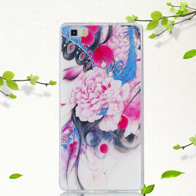 HATOLY For Fundas Huawei P8 Lite Case Soft Silicone Lovely Heart Rose Vase Ink Painting Back Cover Skin for 2016 |