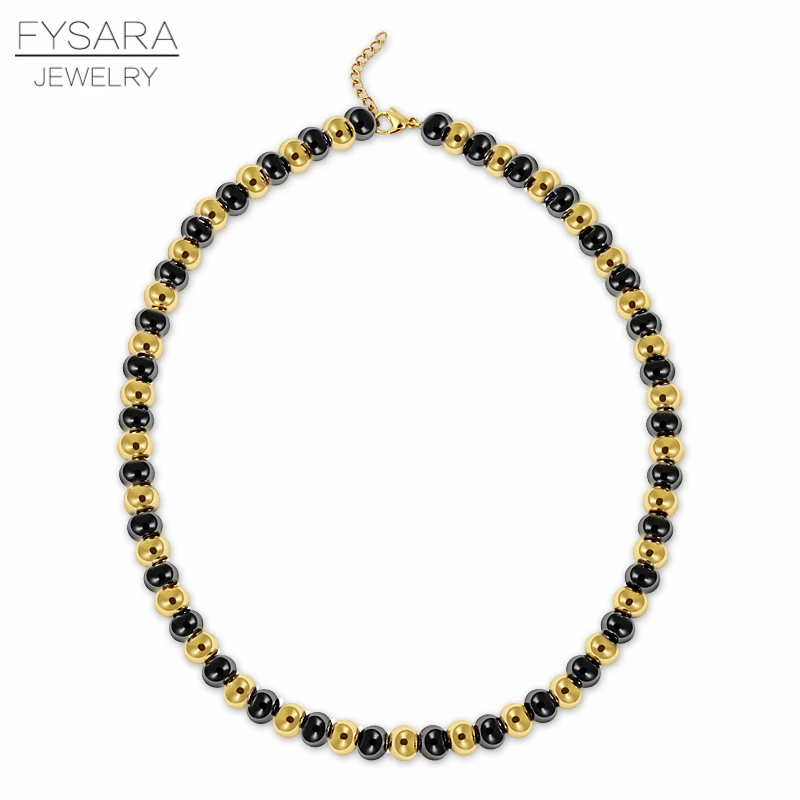 Black black FYSARA черное розовое золото цвет 8 мм ожерелье с шариком из нержавеющей стали для женщин мужчин модные ювелирные изделия Чокер с бусинами тяжелое ожерелье s панк - Окраска металла: Black black