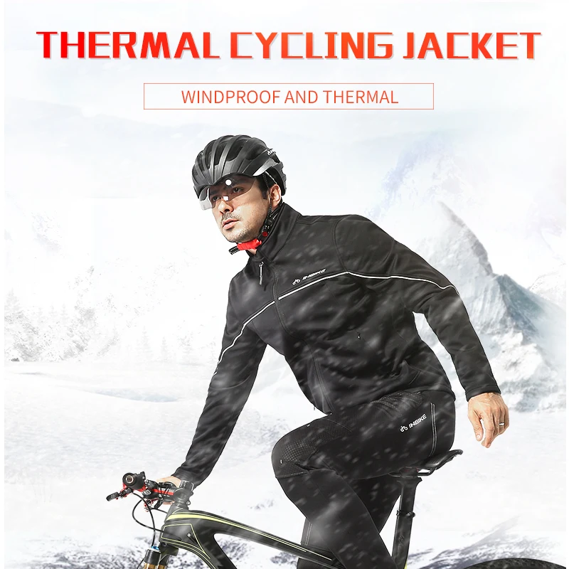 INBIKE зимняя мужская велосипедная куртка брюки комплект Флисовая теплая ветровка