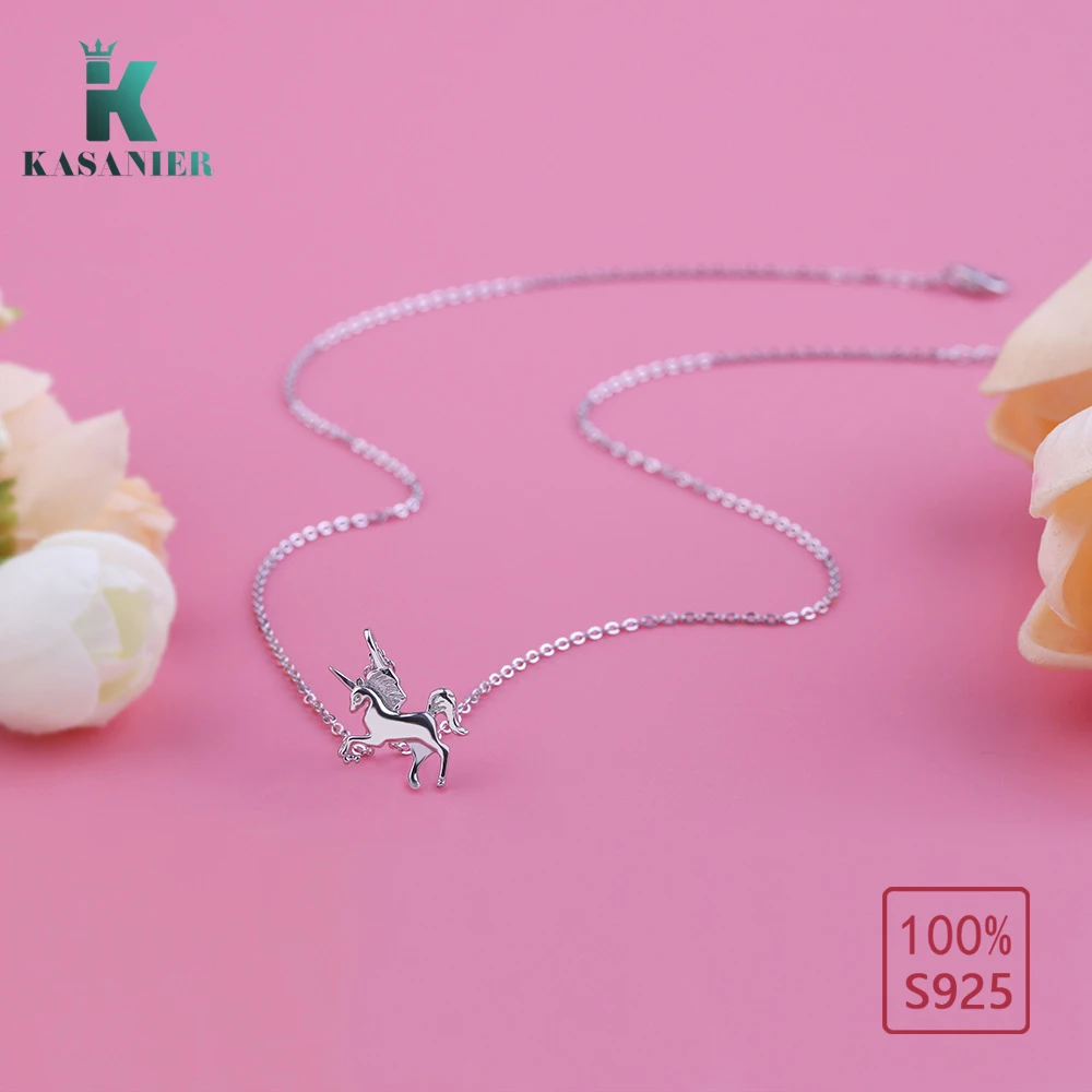 Касанье 100% Серебро 925 пробы женское ожерелье Летающий Единорог фигурка кулон
