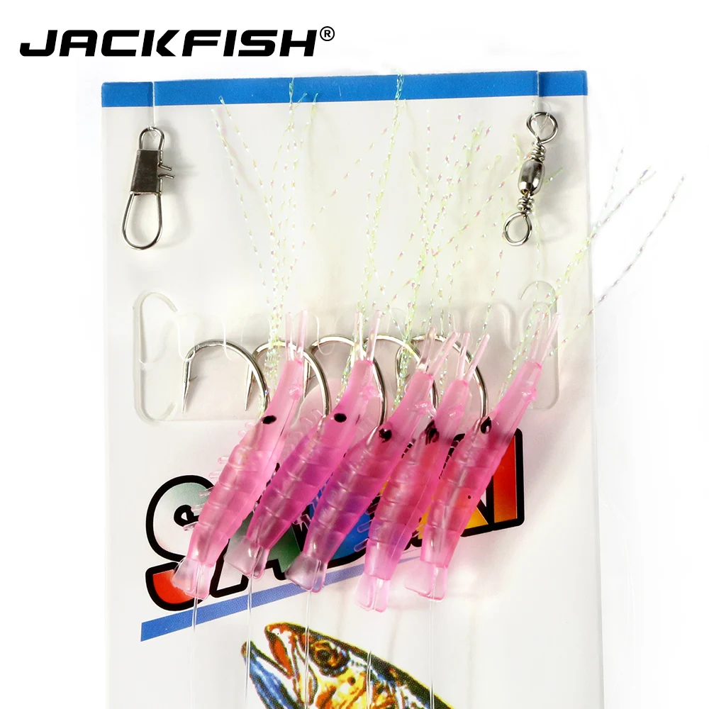 JACKFISH New light red shrimps Soft Fishing Lure 5pcs/set line fishing Bait Jigs soft lure Worm Fake 6 size | Спорт и развлечения
