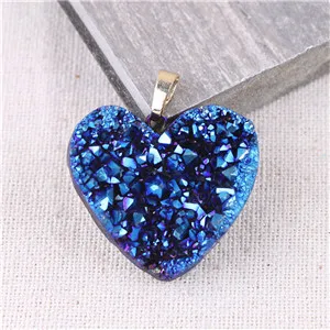 plating blue Druzy драгоценные камни кулон Geode Кристалл Агаты ожерелье красочное сердце капля кулон Твердые натуральный драгоценный камень Подвески для изготовления ювелирных изделий - Окраска металла: plating blue