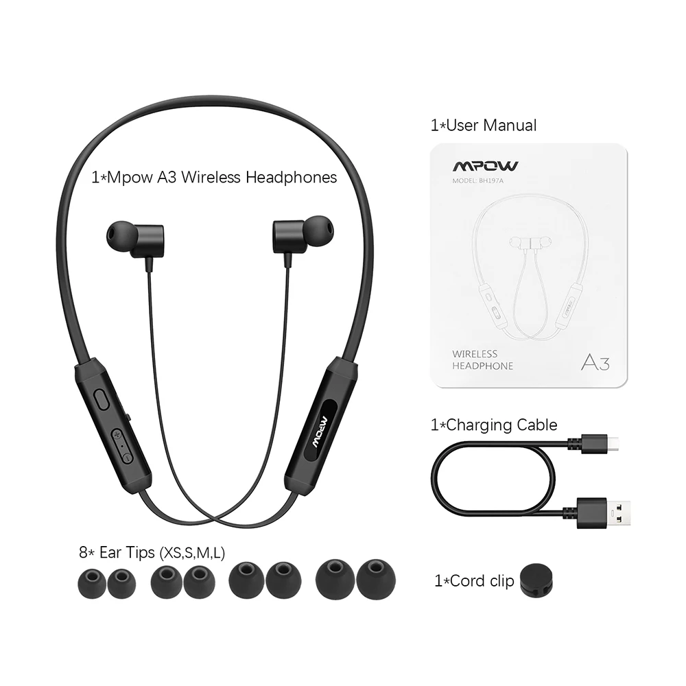 Mpow A3 Bluetooth наушники CVC 6 0 шумоподавление магнитные спортивные IPX7