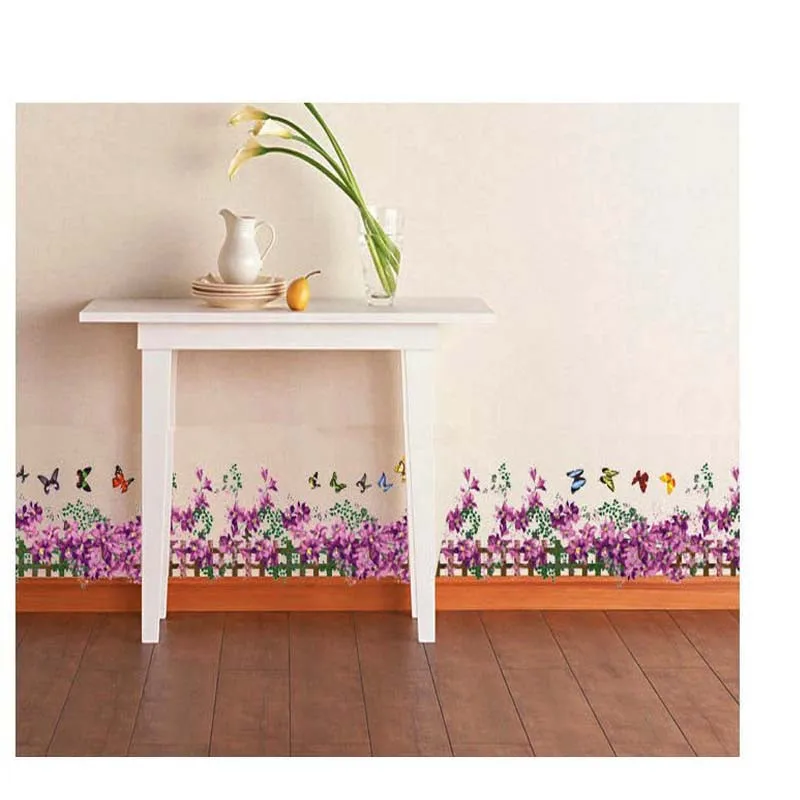 Домашний декор креативные фиолетовые цветы наклейки на плинтус съемная роспись