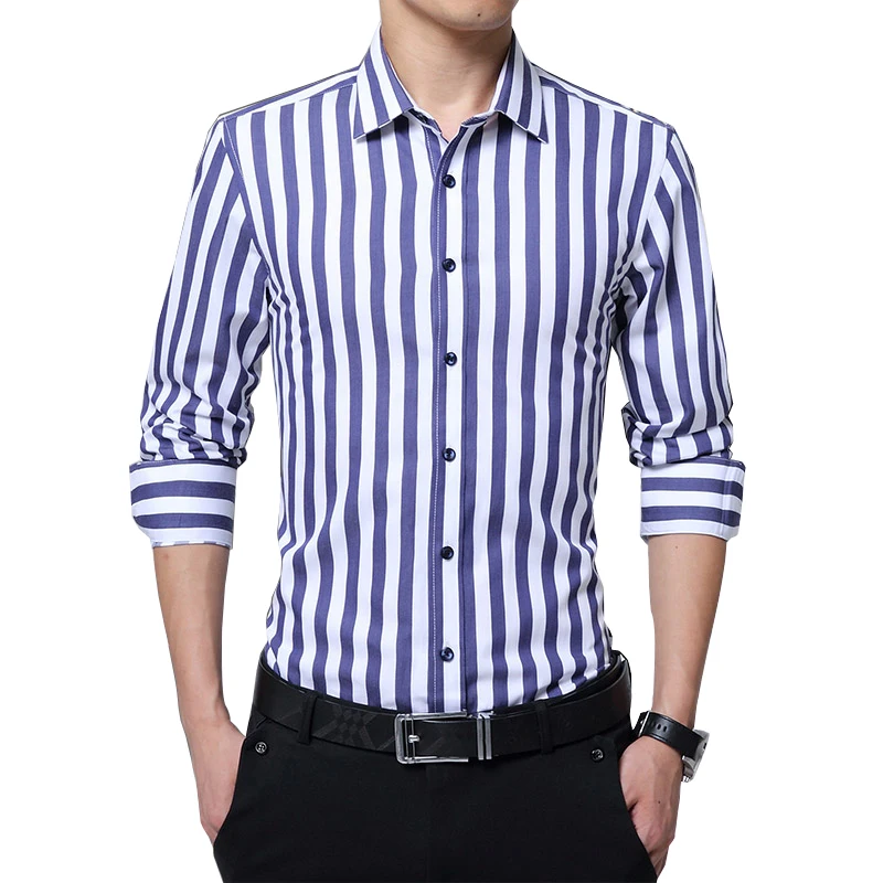Spring New 2017 Striped Men Dress Shirt Formal Fashion Long Sleeve Brand Business Casual Regular Fit Plus Size 5XL | Мужская одежда