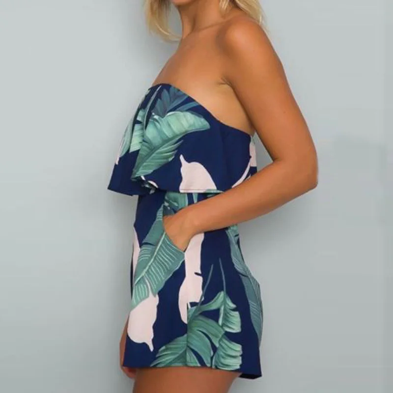 HIJKLNL Sexy Off Shoulder Jumpsuit Rompers Ruffles Floral Print Tube Beach Elegant women Casual summer playsuit leotard NA103 | Женская