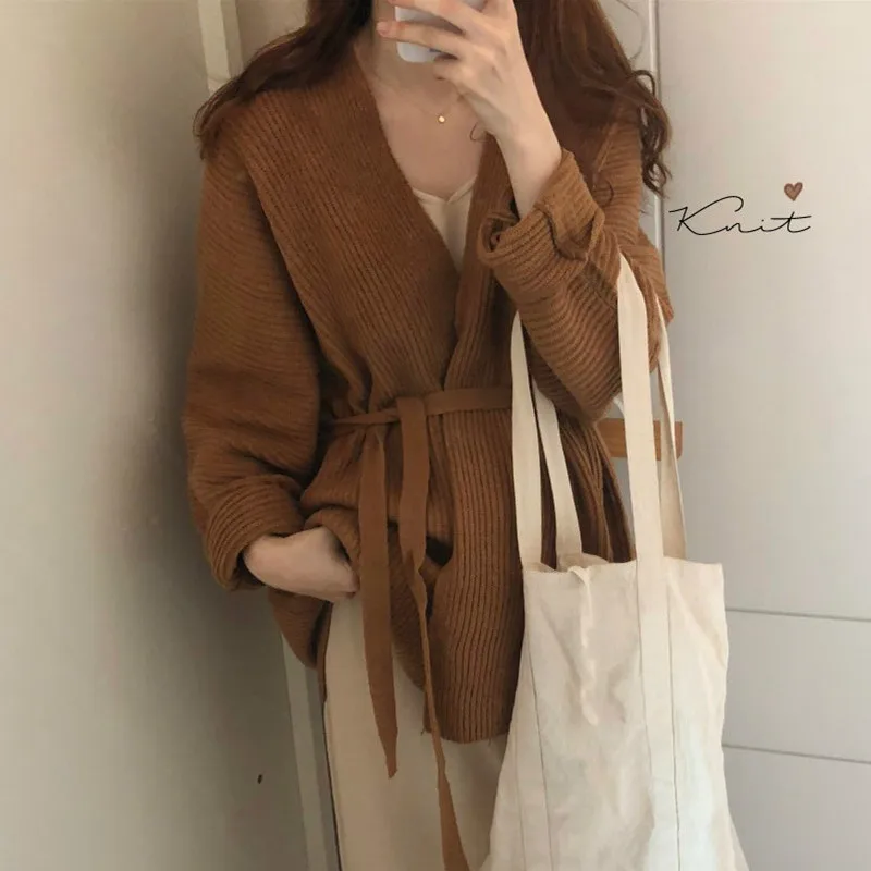 Women Autumn Winter Cardigan Sweater with Belt Female Sexy V Neck Long Sleeve Knitted Tops Exo Pull Femme Hiver Sueter Mujer |