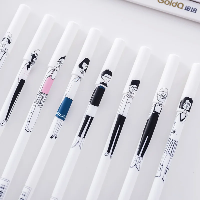 24 Pcs Korean Creative Student Stationery Cute Simple Hand Painted Girl Boy Personality Neutral Black Needle Signature Water Pen