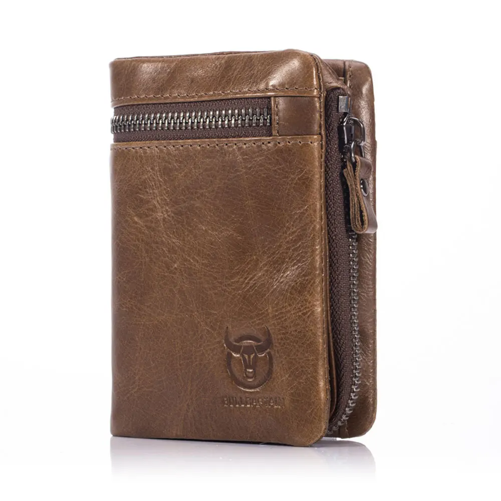 Кофе Genuine Cowhide Leather Men Wallets New Brand Vintage leather man Purse with Coin Bag Short Male Multi card holder - Цвет: Кофе