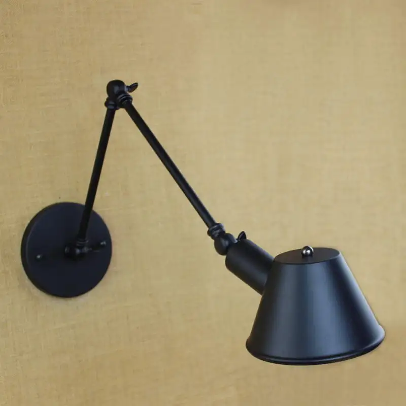 

Loft Matte Black iron shade adjustable swing arm reading wall lamps Lights e27 sconce for workroom bedroom bar cafe