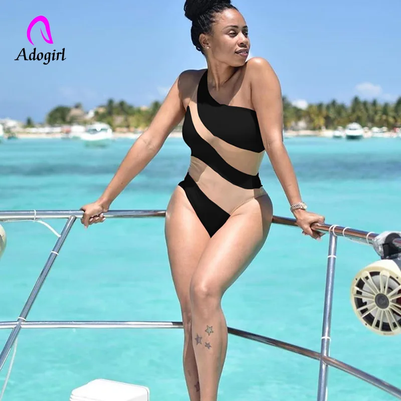 Adogirl на одно плечо летние женские сексуальные сетчатые комбинезоны 2019