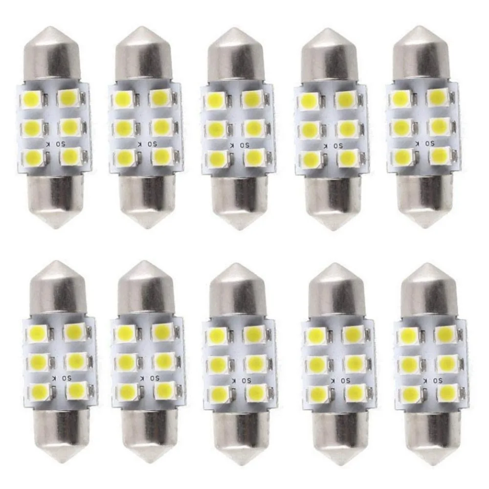 10 шт. гирлянда 5050 6SMD 31/36/39 мм/41 мм автомобиля светодиодный светильник 24V12V белого