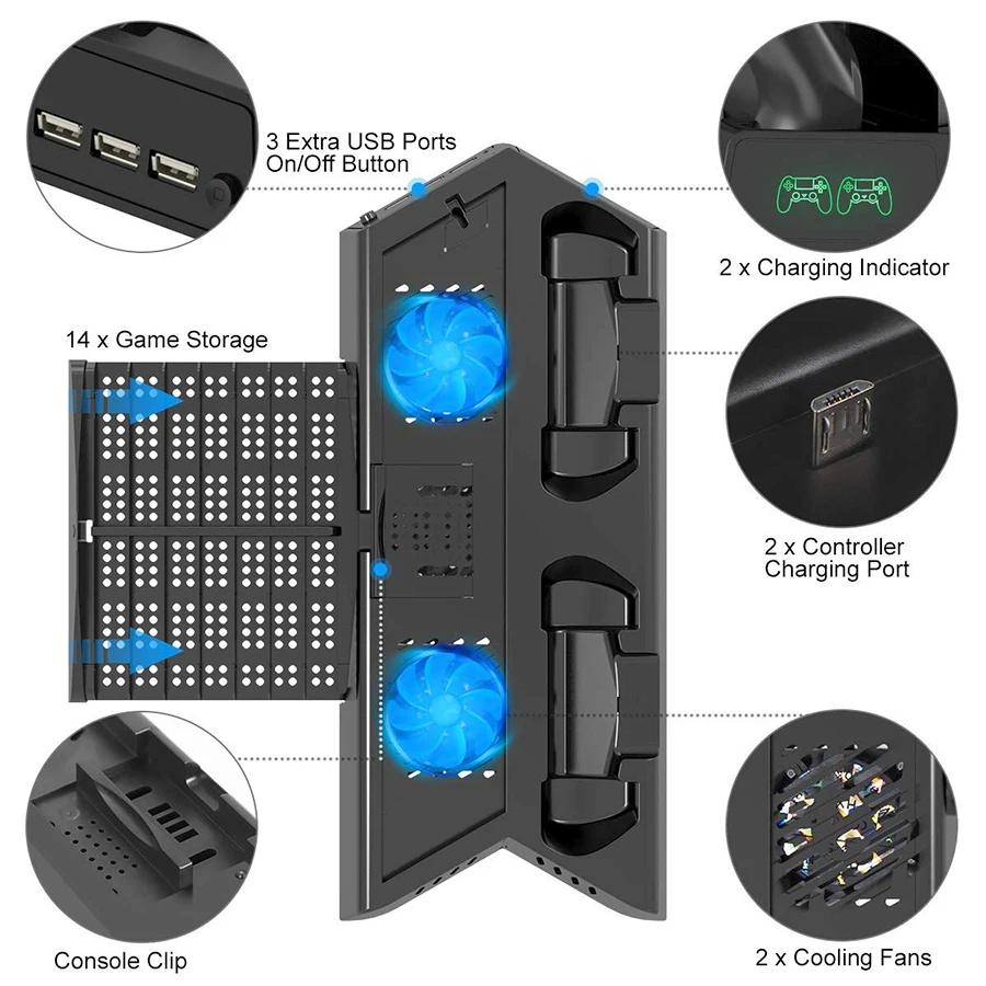 PS4 Slim/Pro универсальная вертикальная подставка с двойной контроллер Зарядное