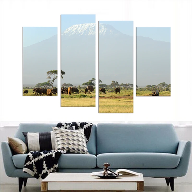 4 панели Холст фото печать животных мир пейзаж свежий Искусство Живопись стены