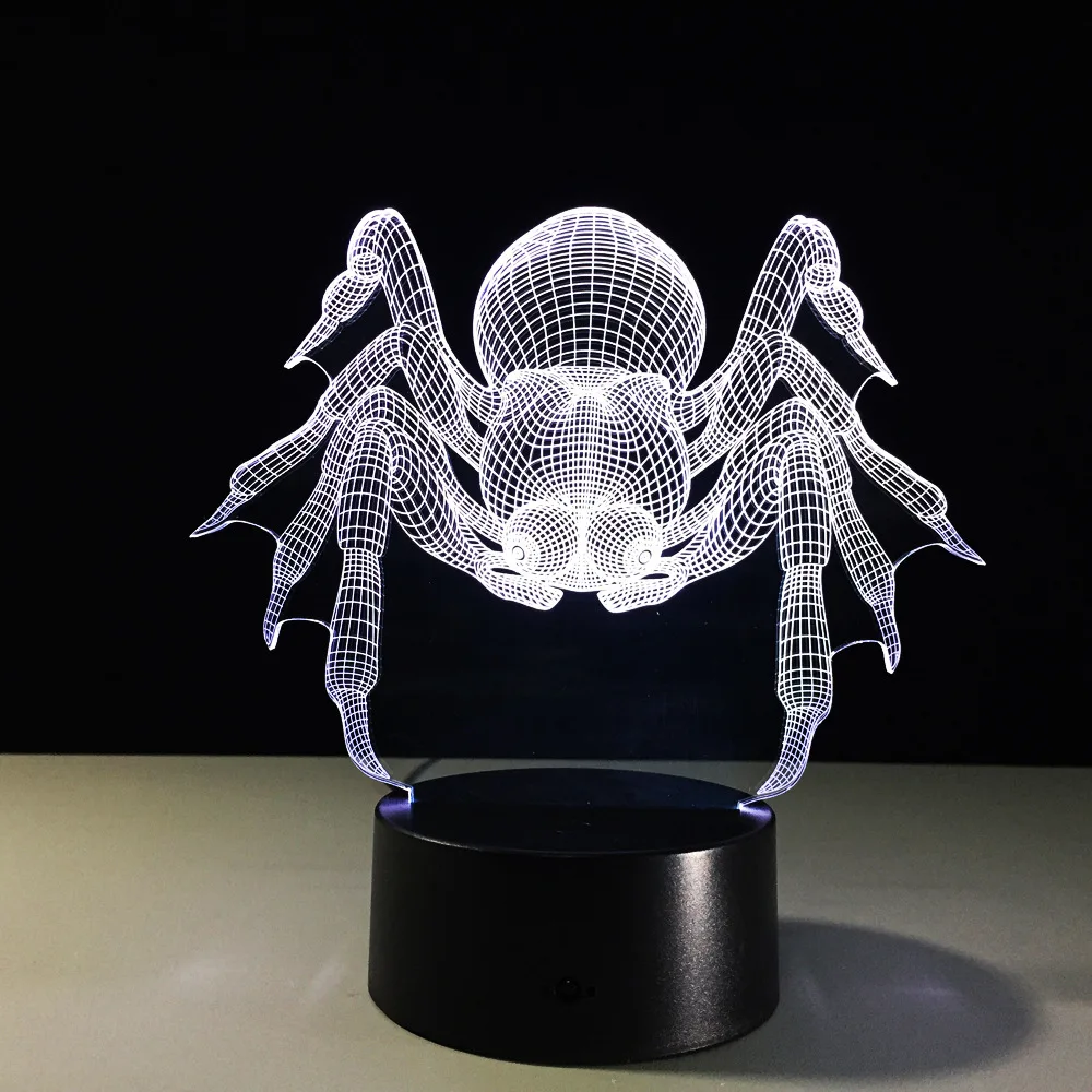 7 красочных USB в форме паука 3D иллюзия лампа для дома спальни офиса светодиодный
