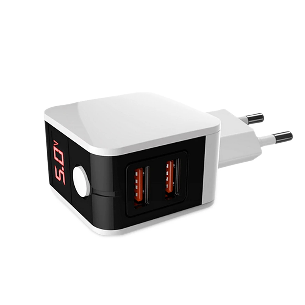Двойной USB Универсальный дорожный ЕС штекер Адаптер питания ЖК дисплей