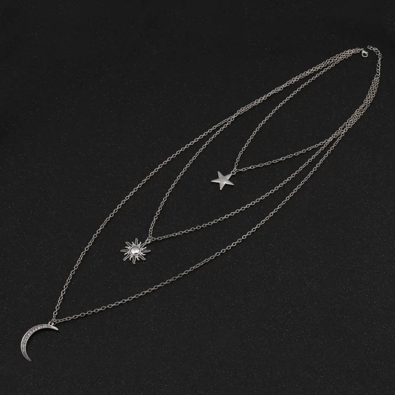 Tenande Новая мода мульти Слои Большой себе серебро Цвет Crystal Star Солнца и Луны