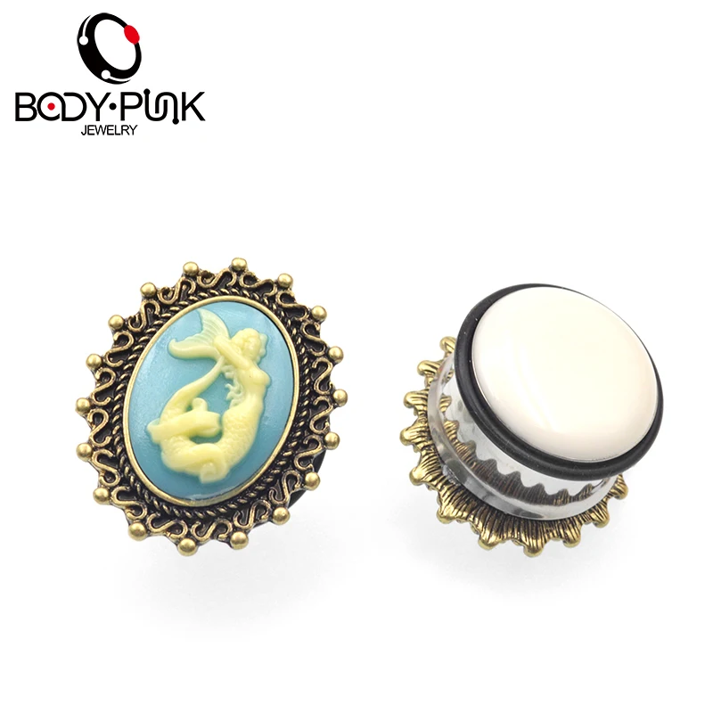 1 пара пирсинг в виде русалки из нержавеющей стали PLG 041|gauge plug|ear gaugesear gauges plugs |