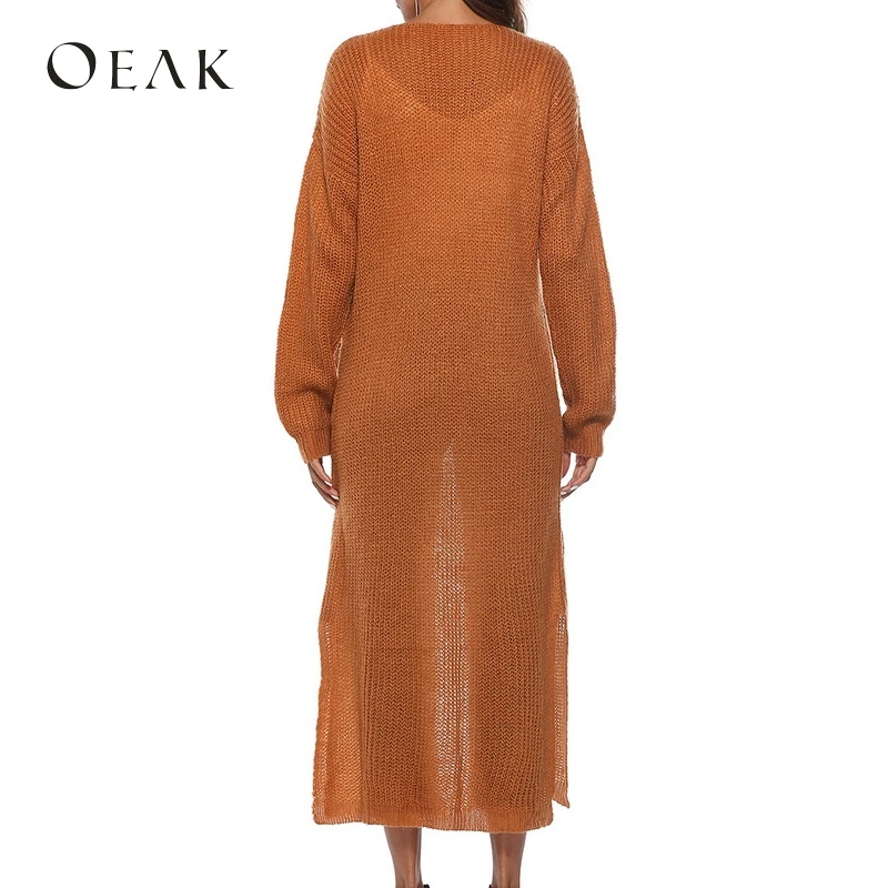 OEAK 2018 Autumn Winter Women Long Knitted Sweater Loose Sleeve Knitwear Cardigan Plus Size Female jersey mujer invierno |