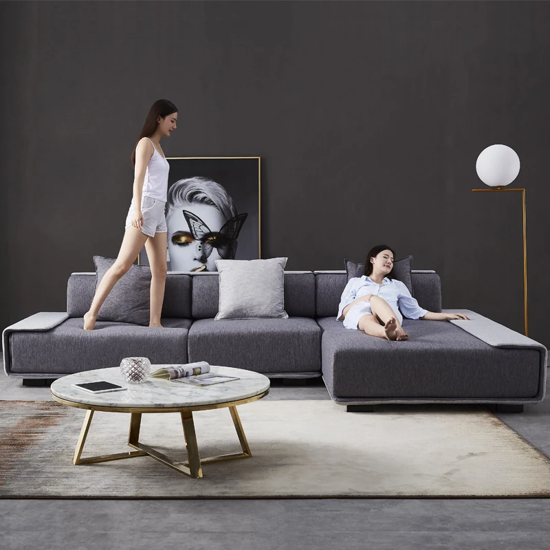 Легкий домашний тканевый секционный диван в скандинавском стиле удобная мягкая