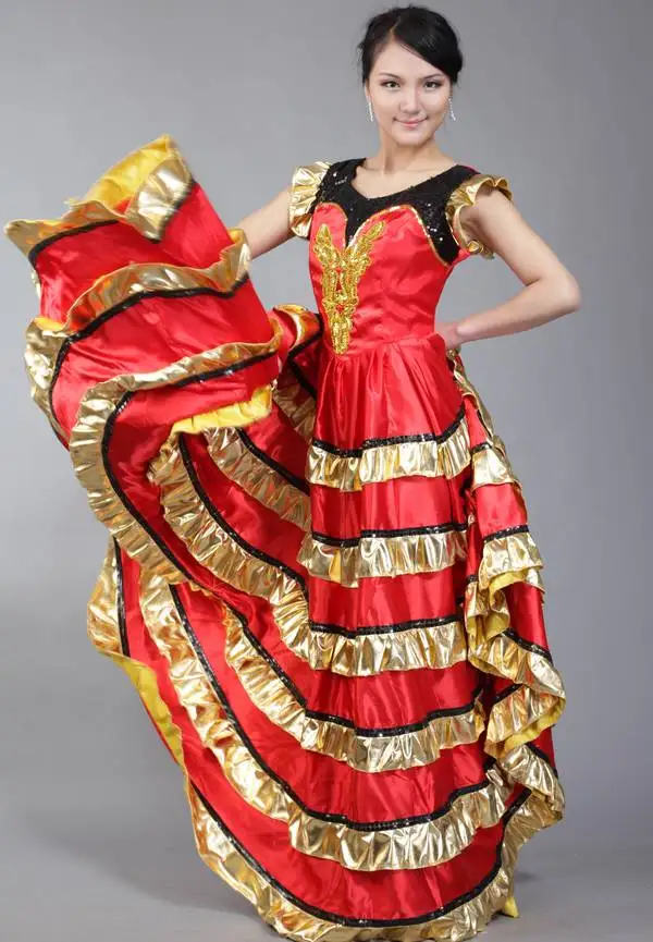 Групповое танцевальное красное платье с широкой юбкой для фламенко сценические